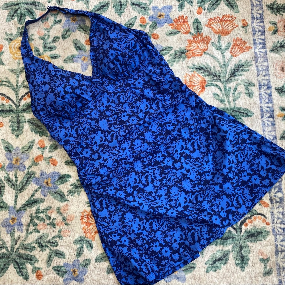 L.L. Bean Blue Floral One Piece Swimsuit